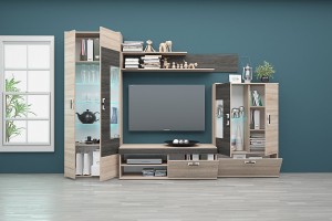Секция Олимпия Дъб карбон/ Дъб сонома - с LED осветление