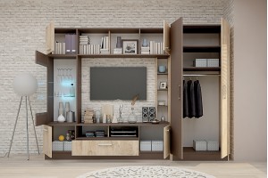 Секция Опал 2 Дъб елеганс/Тъмно капучино с LED осветление