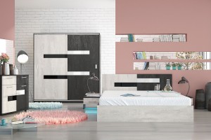 Спален комплект Вега - Силк неро/Силк лайт с LED осветление